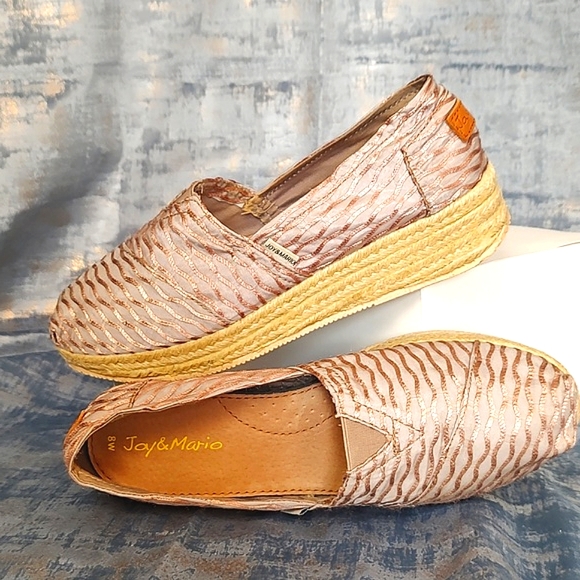 Joy and Mario Womens Satin Champagne/Pink /Wedge Slip On Espadrilles /Size 8 - Picture 3 of 7